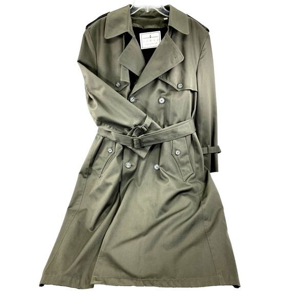 Towne London Fog OverCoat Trench Lined Zip Double Breast Khaki Green 38 40 S Men - Picture 1 of 14